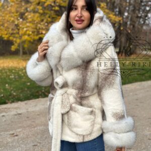 Short Alcantara Coat with Fox Fur - Image 4
