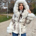 Short Alcantara Coat with Fox Fur