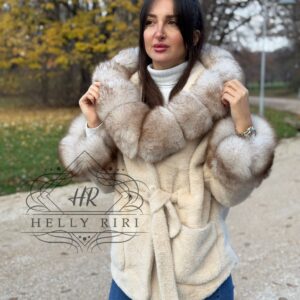 Short Alcantara Coat with Fox Fur - Image 3