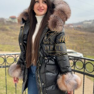 Mid Basic Jacket "Riri" with Fur on Sleeves decorated with Leather and Natural Fur - Image 4