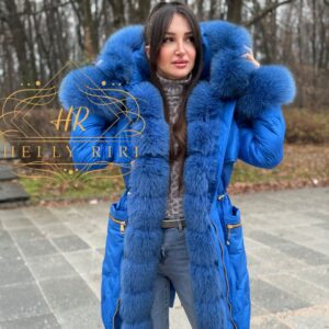 Blue Parka "Helly" with Argentine Fox Fur - Image 3