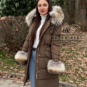 Mid Basic Jacket "Riri" with Fur on Sleeves decorated with Leather and Natural Fur - Image 11