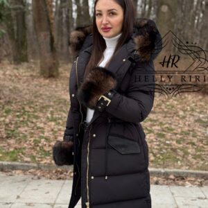 Mid Basic Jacket "Riri" with Fur on Sleeves decorated with Leather and Natural Fur - Image 9
