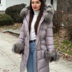 Mid Basic Jacket "Riri" with Fur on Sleeves decorated with Leather and Natural Fur - Image 12