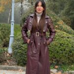 Burgundy leather coat