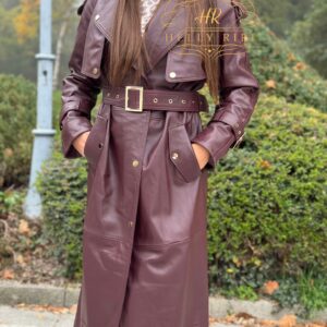 Burgundy leather coat - Image 9