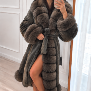 Alcantara Luxurious Coat with Shadow Fox Fur All Around the Coat - Слика 3