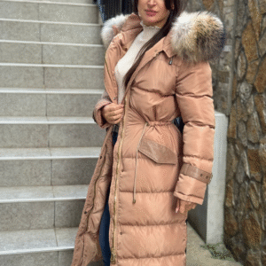 Long Basic Jacket Riri decorated with Leather and Natural Fur - Image 10