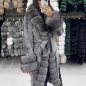 Alcantara Luxurious Coat with Shadow Fox Fur All Around the Coat - Слика 4
