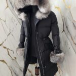 Mid Basic Jacket "Riri" with Frost Fox Fur on Sleeves decorated with Leather and Natural Fur
